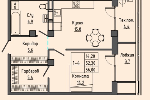1-к квартира, 58 м², 3/7 эт.