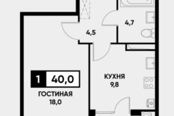 1-к квартира, 40 м², 14/24 эт.
